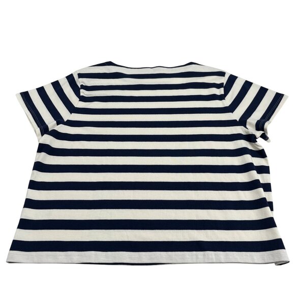 J.Crew Womens Striped Nautical T-Shirt XXL 100% Cotton Navy & White Button - Picture 5 of 6